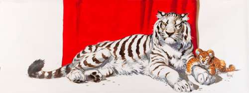 Frank | Tigre blanc royal  Gouache et crayon gras pour ce grand dessin d’une | Millon
