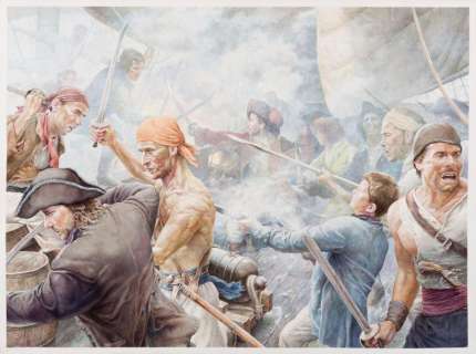 Vink | L’abordage  Encre de couleur pour ce très grand dessin signé, 73x54 | Millon