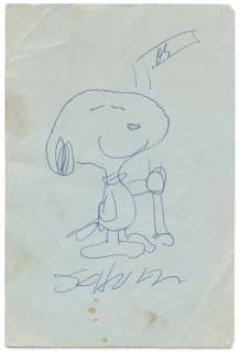 Charles Schulz Hand-Drawn Sketch of Snoopy Holding a Hockey Stick | Nate Sanders