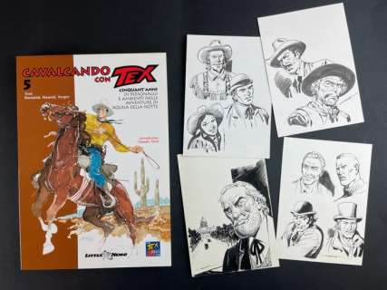Virgilio Muzzi | Tex - 4x illustrazioni "I Personaggi del mondo di Tex" + volume con pubblicazioni - Page volante - Exemplaire unique - (2001/2006) | Catawiki
