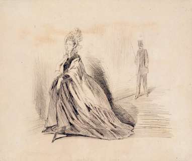 Cham (Amédée de Noé, Dit) | CHAM UNE DAME SUIVIE PAR UN HOMME. Dessin Ã  la plume, papier… | Coutau Bégarie