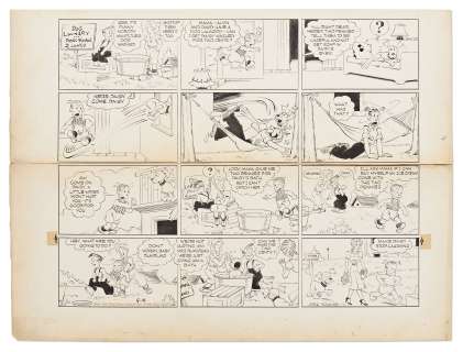 Chic Young Hand-Drawn ’’Blondie’’ Sunday Comic Strip From 1938 -- Daisy Gets the Last Laugh by Ducking a Bath | Nate Sanders