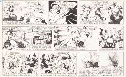 Calvo | Â«Capitaine Pat-FolleÂ». Encre de Chine sur papier pour la planche | Tessier Sarrou