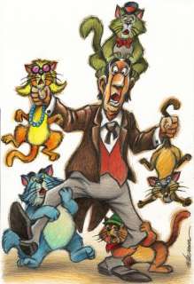 Joan Vizcarra | The Aristocats: Edgar Balthazar with Cats - Original Drawing - Joan Vizcarra - 50 x 32 cm - Pencil Art | Catawiki