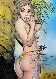 Alvin Silvrants | Belle with Beast Tattoo “Beauty and the Beach” - Original drawing in colour by Alvin Silvrants | Catawiki