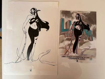 Keramidas, Nicolas | Keramidas, Nicolas - Dessin original + dessin original couleur - Luuna - Pastiche de l’affiche de Tomb Raider - (2003) | Catawiki