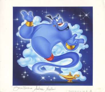 Andrea Nicolucci, Sara Storino | Aladdin - Signed Airbrushed Coloured Aladdin Painting with Genie by Sara Storino and Andrea Nicolucci - (1992) | Catawiki