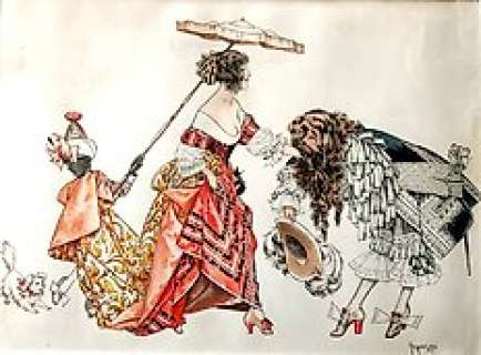 Hérouard, Chéri | Hérouard, Chéri - Dessin original couleur - Le Baiser de la Main - (années 1930) | Catawiki