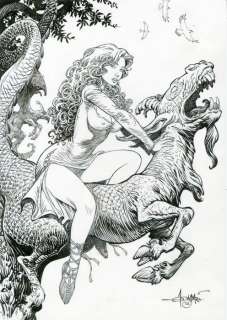 Aouamri, Mohamed | Aouamri, Mohamed - Dessin original - Mortepierre - Florie sur la gargouille - (2022) | Catawiki