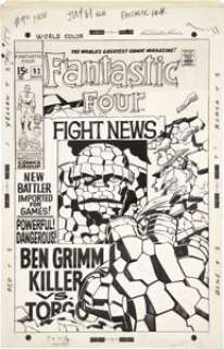 Jack Kirby and Joe Sinnott Fantastic Four #92 Thing Cover Original Art (Marvel, 1969). Marvelites take note - - | Heritage