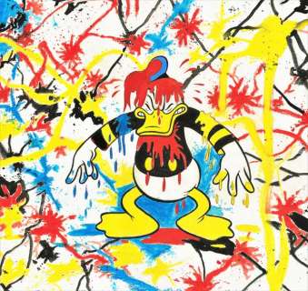 Tony Fernandez, Disney Artist | Donald Duck Inspired By Jackson Pollock’s Abstract Art (1912-56) - Large Painting - 65 x 50 cm - Tony Fernandez Signed - Original Acrylic Art | Catawiki