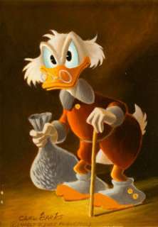 Carl Barks Uncle Scrooge with Money Bag Painting Original Art (c. 1971). Getting permission from the Walt Disney - | Heritage