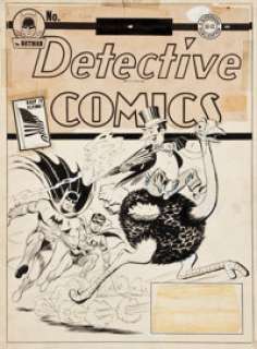 Jerry Robinson Detective Comics #67 First Penguin Cover Original Art (DC, 1942). Batman and Robin have an -