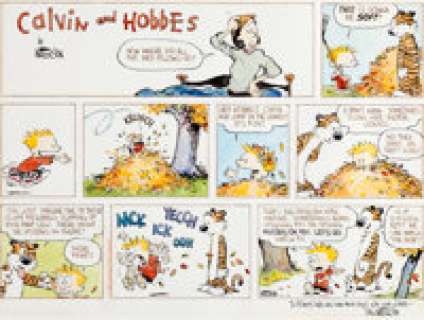 Bill Watterson Calvin and Hobbes Hand-Colored Sunday Comic Strip Original Art dated 10-19-1986 (Universal Press -