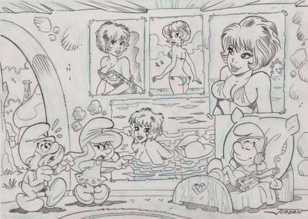 Jordan, Julian | Jordan, Julian - Original drawing - Tribute to Peyo & Walthéry | Catawiki