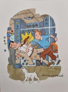 Rodier | Rodier, Yves - Dessin original couleur - Hommage à Tintin | Catawiki
