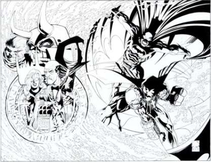 Joe Quesada and Kevin Nowlan Batman: Sword of Azrael TPB Cover Original Art (DC, 1993). Batman and Azrael take -