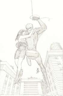 John Romita Jr. - spider-man and mary jane watson web-slinging pencil art - signed