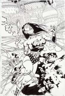 Doug Mahnke and Tom Nguyen JLA #62 Cover Original Art (DC, 2002). Wonder Woman is bound with her own lasso -