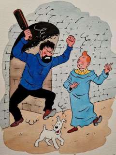 Rodier | Rodier, Yves - Dessin original couleur - Hommage à Tintin - Le Crabe aux pinces d’or | Catawiki