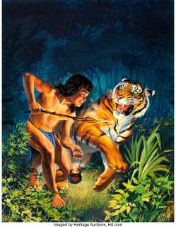 Morris Gollub - Four Color #487 Rudyard Kipling‘s Mowgli Jungle Book Cover Painting Original Art (Dell, 1953).