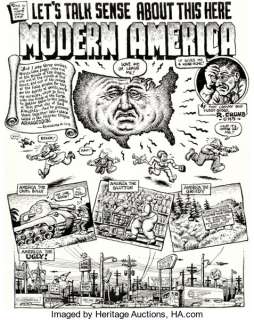 Robert Crumb - Arcade the Comics Revue #2 Complete 5-Page Story "Let‘s Talk Sense about This Here Modern America" Original Art (The Print Mint, 1975).