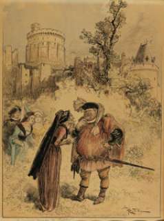 Albert Robida - Les Joyeuses Commères de Windsor Cover Original Art (Editions Edouard Cornely, 1898). Albert Robida The Merry Wives of Windsor Cover Original Art (Editions Edouard Cornely, 1898).