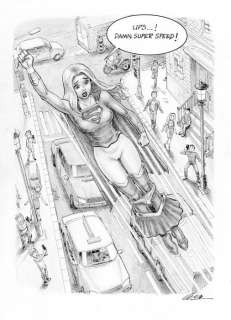 Cera | Cera - Original drawing - Sexy girl - Supergirl - Too fast! - Page volante | Catawiki