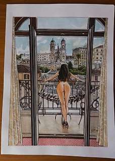 Luca Raimondo | L. Raimondo - illustrazione originale - "Trinità dei monti. Panorama" - Page volante - Exemplaire unique - (2023) | Catawiki