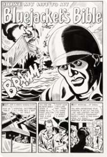 Stallman, Manny - Manny Stallman War Battles #4 Complete 4-Page Story "I Owe My Life To My Bluejacket‘s Bible" Original Art (Harvey,... (Total: 4 Original Art)