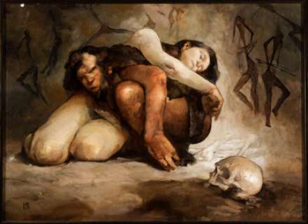 Jones, Jeff - Jeff Jones Edgar Rice Burroughs 1998 Calendar February "The Cave Girl" Painting Original Art (FGP, 1997)....