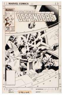 "THE NEW DEFENDERS" #149 ORIGINAL KEVIN NOWLAN COMIC BOOK COVER ART FEATURING X-MEN ANGEL & BEAST. | Hake’s