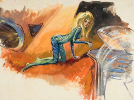 Jean-Claude Forest Barbarella Painting Original Art (Cinecittà Studios, 1967).