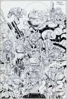 Stephen Platt and Marlo Alquiza The Prophet Collection #46-54 "Prophet Puzzle" Trading Card Illustration Original Art (Fleer/SkyBox, 1996).