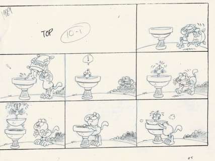 Jim Davis | Garfield - Original ’Sunday’ comic Art - Preliminary gag - (1989) | Catawiki