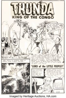 Bob Powell Thun‘da, King of the Congo #5 "Lord of the Little People" Complete 7-Page Story Original Art (Magazine Enterprises, 1953). (Total: 7 Original Art)