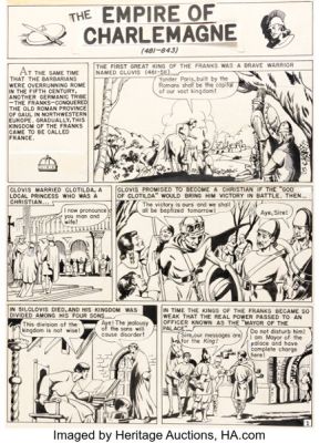 Harley M. Griffiths Picture Stories from World History #2 "The Empire of Charlemagne" Complete 3-Page Story Original Art (EC, 1947). (Total: 3 Original Art)