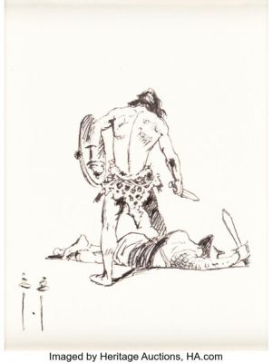 Frank Frazetta - Warrior Battle Sketch Original Art (1987). | Heritage