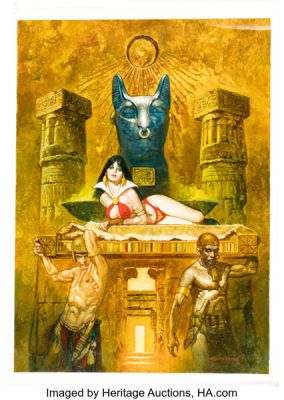 Sanjulián (Manuel Pérez Clemente) - Vampirella and the Goddess Bastet Painting Original Art (2022). | Heritage