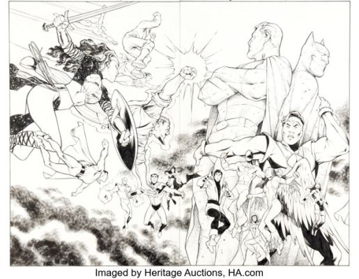 Carlos Pacheco and Jesus Merino Superman / Batman #15 Double Splash Pages 10-11 Original Art (DC, 2005). (Total: 2 Original Art)
