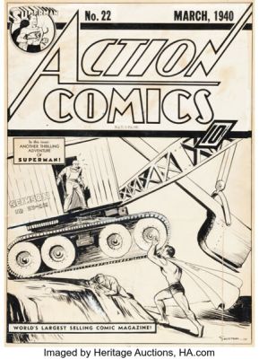Joe Shuster Action Comics #22 Cover Glued to Board Original Art (DC, 1940). | Heritage