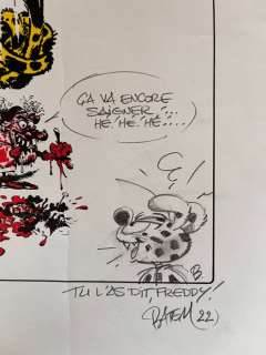 Franquin / Batem | Marsupilami - Estampe Aidons tous le Marsupilami ! + Dessin dédicacé - (1975/2022) | Catawiki
