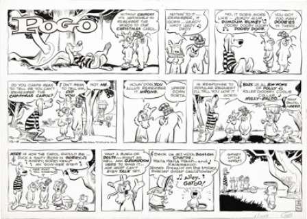 Walt Kelly - Pogo Sunday Comic Strip Original Art, dated 12-18-66 (Hall Syndicate, 1966). "Deck us all with - | Heritage