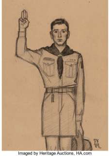 Norman Rockwell (American, 1894-1978) Scout Oath, Boy Scouts study Pencil on paper 4 x 5-1/2 inches (10.2 x - | Heritage