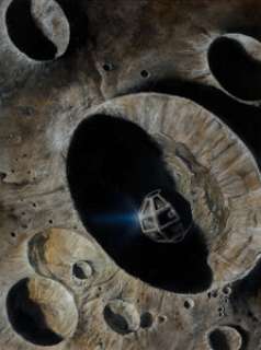 Bob Eggleton (American, b. 1960). First Men in the Moon, paperback cover, 1989. Acrylic on board. 19-1/2 x 14-1/2 inches...