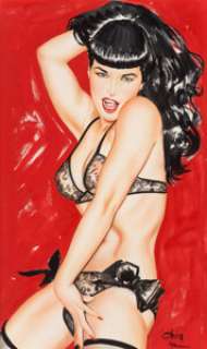 Olivia De Berardinis (American, b. 1948). Bettie Page, 1992. Gouache on board. 19 x 11 inches (48.3 x 27.9 cm) (sight). ...