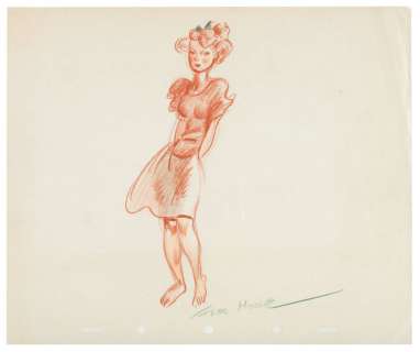 NOTED DISNEY ANIMATOR FRED MOORE SIGNED ORIGINAL ART STUDY OF PRETTY GIRL. | Hake’s