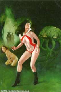 Enric - Original Cover Art for Vampirella #105 (Warren, 1982). A beautiful girl on one side, a green tentacular - | Heritage