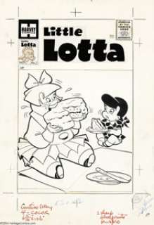 Steve Muffatti - Little Lotta #1 Cover Original Art (Harvey, 1955). Little Dot must have only just met Little Lotta -