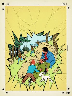 Hergé (Studios) | Tintin, L’Affaire Tournesol, bleu de coloriage et son film noir pour la couverture de l’album. | Septimus